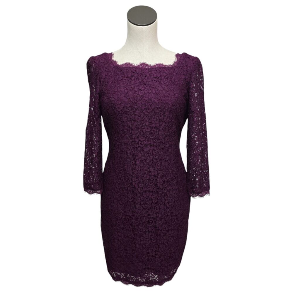 Adrianna Papell Purple Lace Evening Cocktail Sheath Dress Womens Size 6 Formal